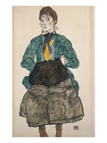 Woman in a Green Blouse with a Muff reproduction procédé giclée par Egon Schiele