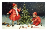 A Merry Christmas with Two Children Decorating Tree Giclée-Druck von K.J. Historical