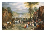 A Village Street with Peasants and Travelers, A Canal Beyond Giclee Print by Jan Brueghel the Younger