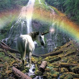 Unicorn Walking Towards Waterfall Photographic Print by Buddy Mays