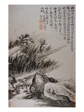 Figure Crossing a Bridge from an Album of Twelve Landscape Paintings reproduction procédé giclée par Tao Chi