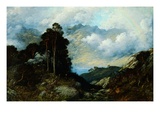 A Deer Herd in a Mountainous Lake Landscape Giclee Print by Gustave Dore