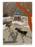 Ice Skating on the Frozen Lake Giclee Print by Georges Barbier