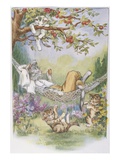 Illustration of Relaxing Cats from Pussy-Willow's Naughty Kittens Giclee Print by Lillian E. Young