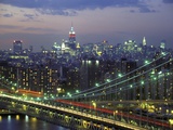 Manhattan Bridge and Skyline at Night Photographic Print by Michel Setboun