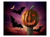 Scary Pumpkin and Bats Lámina giclée por Matthias Kulka