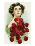 Postcard of Woman with Red Carnations Giclee Print