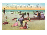 Greetings from Cape May, New Jersey, Beach Scene Prints
