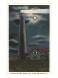 Moon over Lighthouse, Cape May, New Jersey Posters