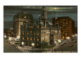 Moon over City Hall, Detroit, Michigan Posters