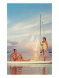 Couple on Sailboard with Plastic Sail Posters