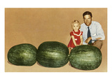Man and Child with Large Watermelons, Retro Print