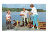 Family Fishing on Midwestern Lake, Retro Photo