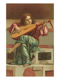 Painting of Child Playing Italian Lute Affiches