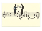 Couple Toasting on Musical Staff Affiches