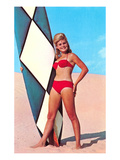 Gidget with Long Board, Retro Kunstdrucke