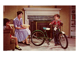 Kid with Bike in Living Room, Retro Posters