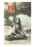 French Girl with Mandolin by River Affiches