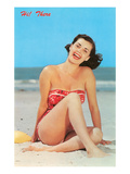 Hi There, Girl on Beach, Retro Photo
