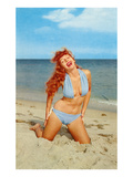 Laughing Redhead on Beach Poster