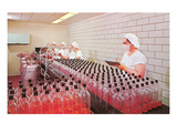 Masked Women Filling Bottles at Plant Posters