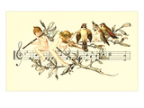 Angel and Bird Chorus on Staff Posters Angel and Bird Chorus on Staff Posters
