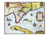 Florida: Map, 1591 reproduction procédé giclée par Theodor de Bry