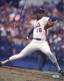 Doc Gooden Mets Pinstripe Jersey Pitching Vertical (Signed in Blue) Photo