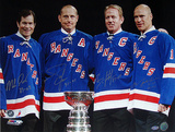 Mark Messier / Brian Leetch / Adam Graves / Mike Richter Multi Signed with Cup w/ "Years Insc." Photo