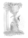 A woodpecker is using his beak to carve is own likeness into the trunk of … - New Yorker Cartoon Premium Giclee Print by Mort Gerberg