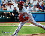 Ervin Santana Angels Road Jersey Pitching w/" No Hitter, 7/27/11" Insc (MLB Auth) Photo