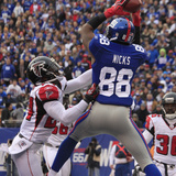 New York Giant and Atlanta Falcon: Hakeem Nicks, Dominique Franks and James Sanders Photographic Print by Peter Morgan