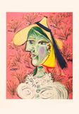 Femme au Chapeau de Paille Sur Fond Fleuri Sammlerdrucke von Pablo Picasso
