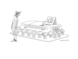 Woman staring at the message atop a coffin: 'View The Deceased $2.50.' - Cartoon Premium Giclee Print by Mick Stevens