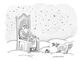 God sits in his throne and plays fetch with his dog, who has just brought … - New Yorker Cartoon Premium Giclee Print by Mick Stevens