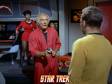 Star Trek: The Original Series, Uhura in Back and Another with a Phaser Held on Captain Kirk Prints