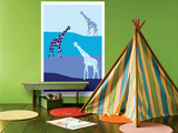 Blue Giraffe Plains Prints by  Avalisa