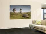 Galapagos Giant Tortoise With Tui De Roy Near Alcedo Volcano, Isabela Island, Galapagos Islands Prints by Pete Oxford