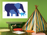 Blue Elephants Print by  Avalisa