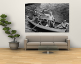 President Harry S. Truman Standing in Rowboat, Fishing with Others Print by George Skadding