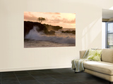 Sunset at Waimea Bay, with Waves Crashing Against Rocks Prints by Linda Ching