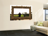 Man Taking Photo Inside Giant Frame Overlooking Werribee Open Range Zoo Poster by Michelle Bennett