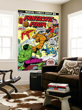 Fantastic Four N166 Cover: Hulk, Thing, Mr. Fantastic, Invisible Woman and Human Torch Fighting Print by George Perez