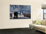Mature Couple Enjoying Winter View of the Maritime Museum and Canary Wharf from Greenwich Park Prints by Doug McKinlay