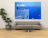Building on Water, Boats, Fira, Santorini Island, Greece Prints