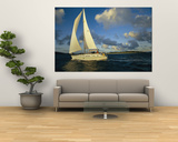 Sailboat Cruising off the Coast of the British Virgin Islands Print by Skip Brown