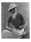 Vogue - January 1935 - Woman in Knitted Sportswear and White Hat Premium Photographic Print by Lusha Nelson