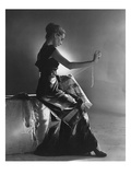 Vogue - October 1944 - Woman Embroidering in Evening Gown Premium Photographic Print by Cecil Beaton