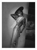 Vogue - March 1938 - Vertical Striped Dress by Lelong Premium Photographic Print by André Durst