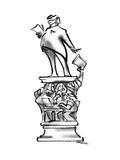 Statue of politician giving speech, taking pages from men underneath the p… - New Yorker Cartoon Premium Giclee Print by Lee Lorenz